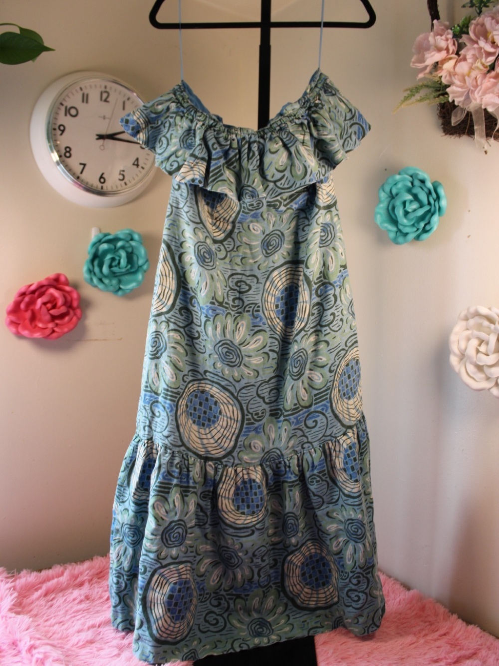 RHODE Teal and Green Strapless Ruffle Midi Dress Size 12 - Picture 15 of 16